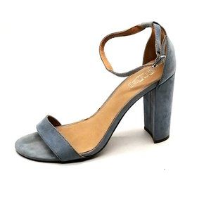 Brash Womens Sandal‎ Blue Faux Suede Ankle Strap  Buckle High Block Heel 8.5